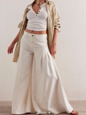 Free People Pandora  Cream Wide Leg High-Waist denim trousers